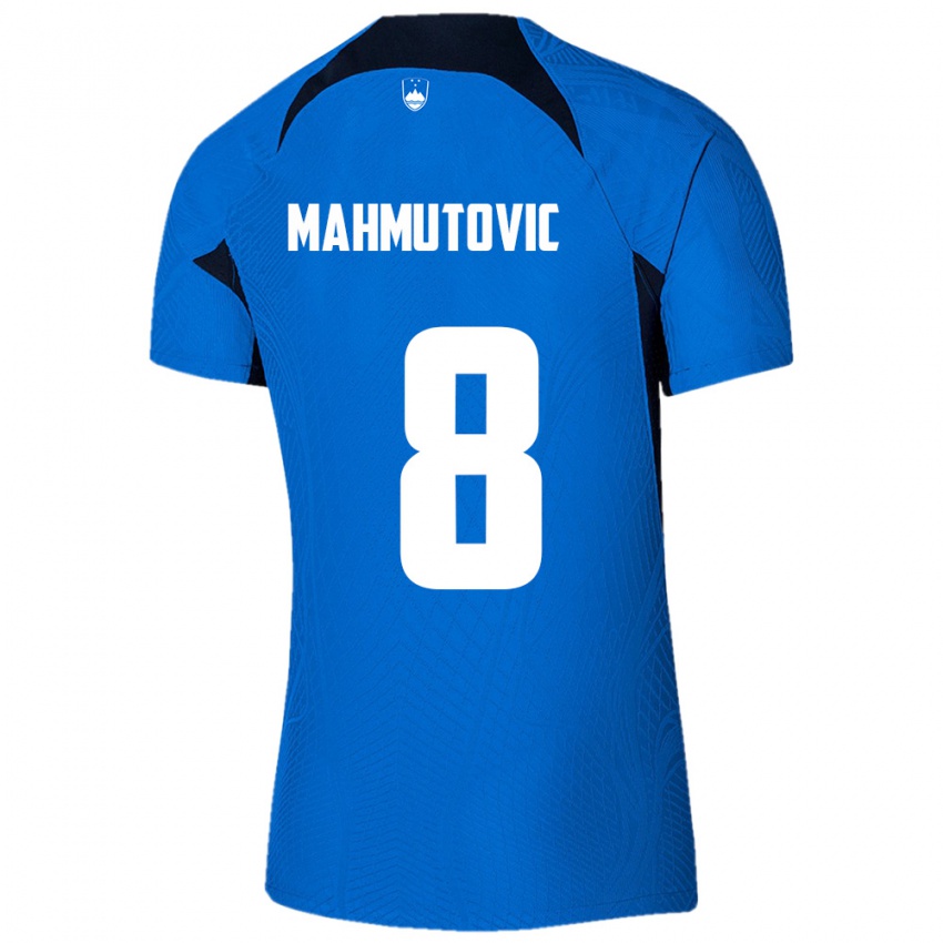 נשים סלובניה Malik Mahmutovic #8 כחול לבן הרחק ג'רזי 26-28 חולצה קצרה