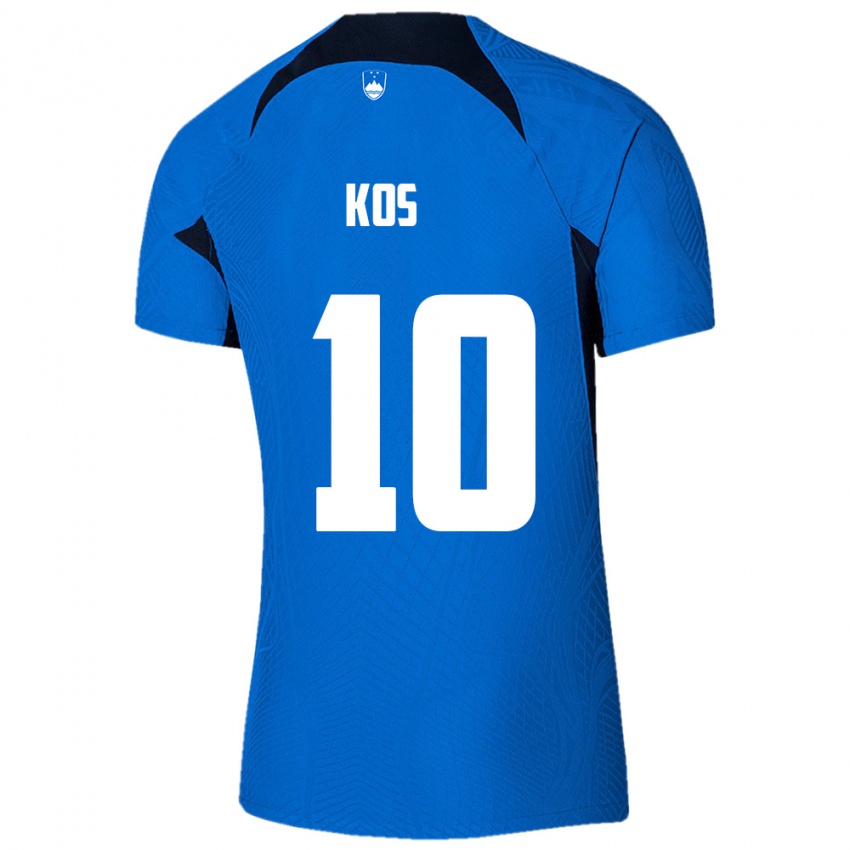 נשים סלובניה Liam Kos #10 כחול לבן הרחק ג'רזי 26-28 חולצה קצרה