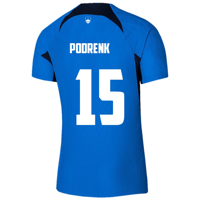 נשים סלובניה Nik Podrenk #15 כחול לבן הרחק ג'רזי 26-28 חולצה קצרה