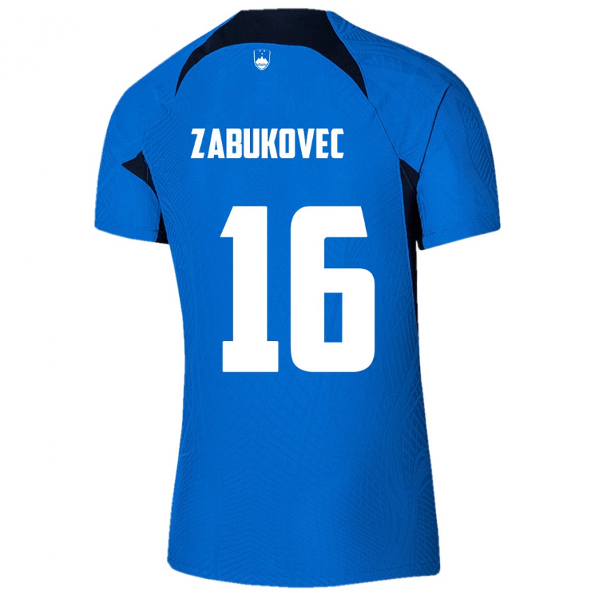 נשים סלובניה Anze Zabukovec #16 כחול לבן הרחק ג'רזי 26-28 חולצה קצרה