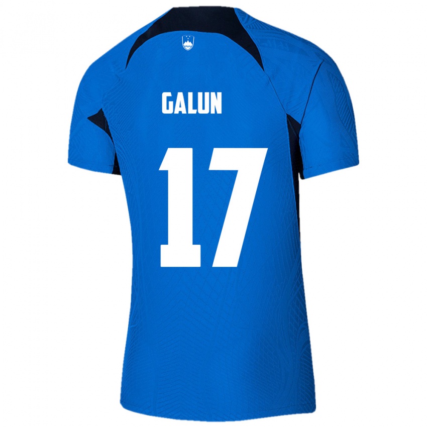 נשים סלובניה Damian Galun #17 כחול לבן הרחק ג'רזי 26-28 חולצה קצרה