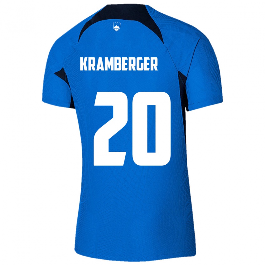 נשים סלובניה Enej Kramberger #20 כחול לבן הרחק ג'רזי 26-28 חולצה קצרה