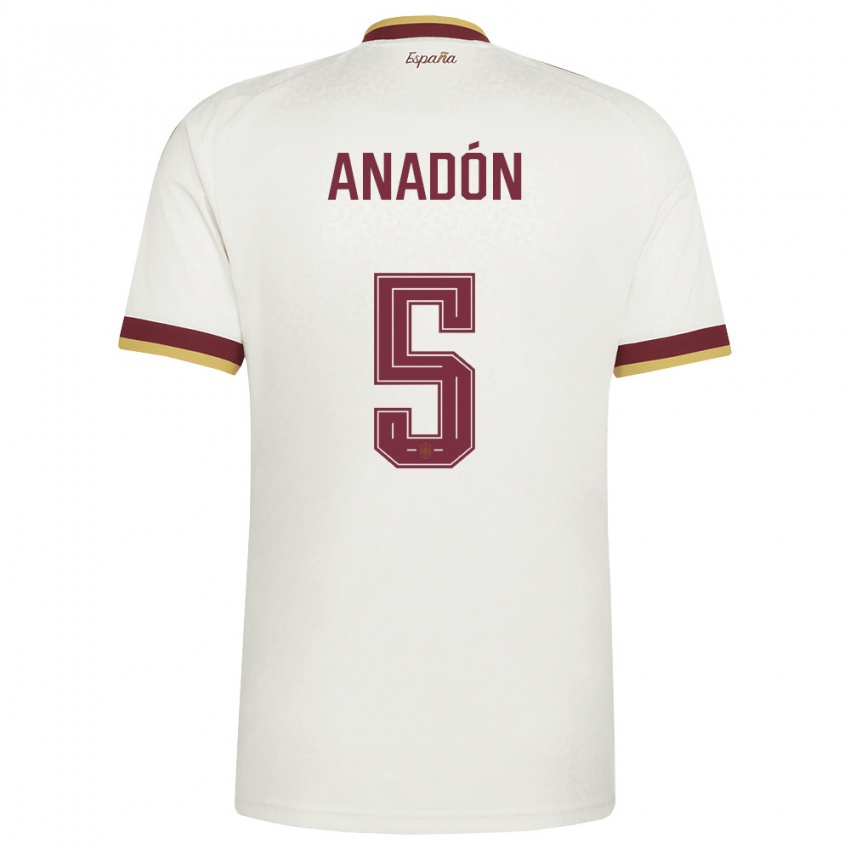 נשים ספרד Guillermo Anadón #5 שמנת בורדו הרחק ג'רזי 26-28 חולצה קצרה