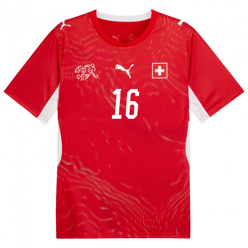 ילדים שווייץ סנדרין מורון #16 אדום לבן ג'רזי ביתית 26-28 חולצה קצרה