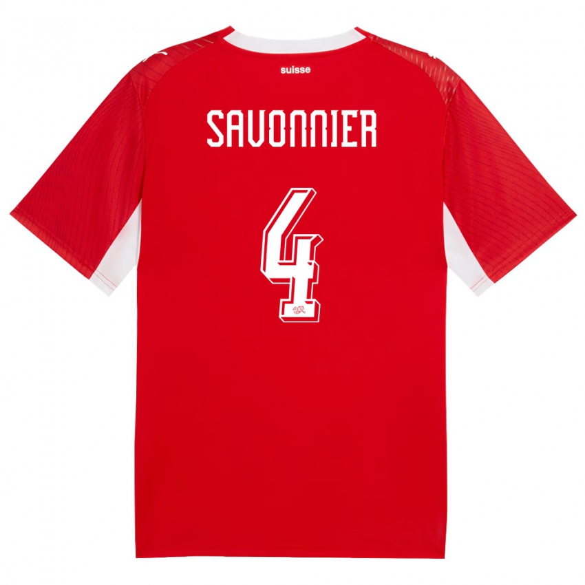 ילדים שווייץ Nelson Savonnier #4 אדום לבן ג'רזי ביתית 26-28 חולצה קצרה