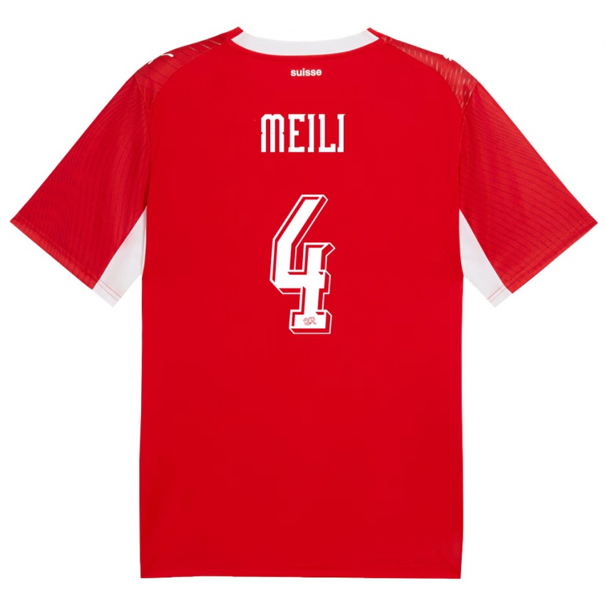 ילדים שווייץ Ezequiel Meili #4 אדום לבן ג'רזי ביתית 26-28 חולצה קצרה