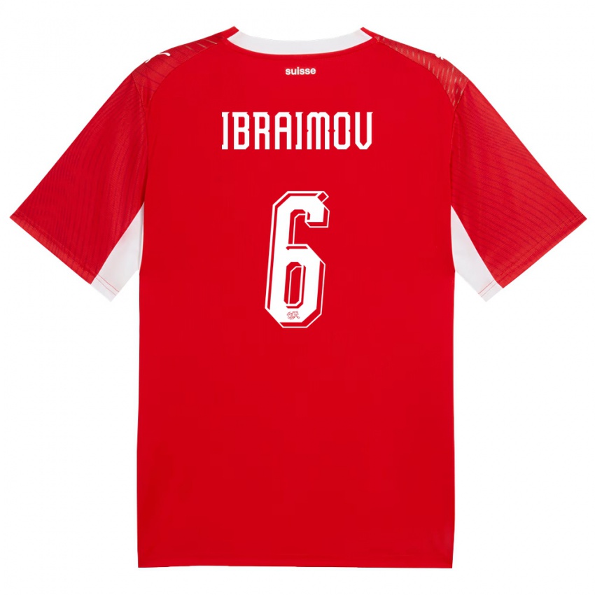 ילדים שווייץ Leonit Ibraimov #6 אדום לבן ג'רזי ביתית 26-28 חולצה קצרה