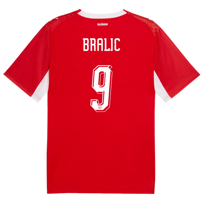 ילדים שווייץ Josip Bralic #9 אדום לבן ג'רזי ביתית 26-28 חולצה קצרה