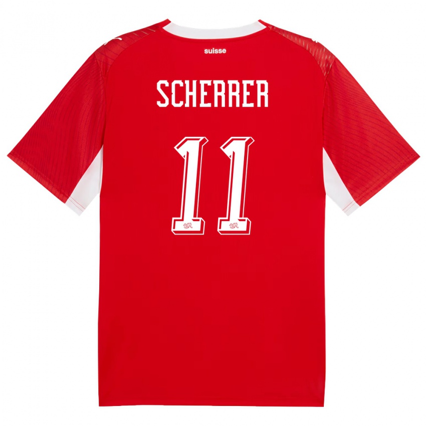 ילדים שווייץ Nevio Scherrer #11 אדום לבן ג'רזי ביתית 26-28 חולצה קצרה