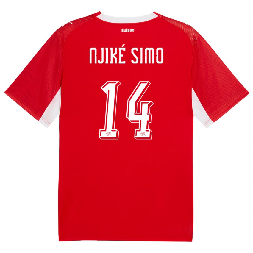 ילדים שווייץ Jarell Njiké Simo #14 אדום לבן ג'רזי ביתית 26-28 חולצה קצרה