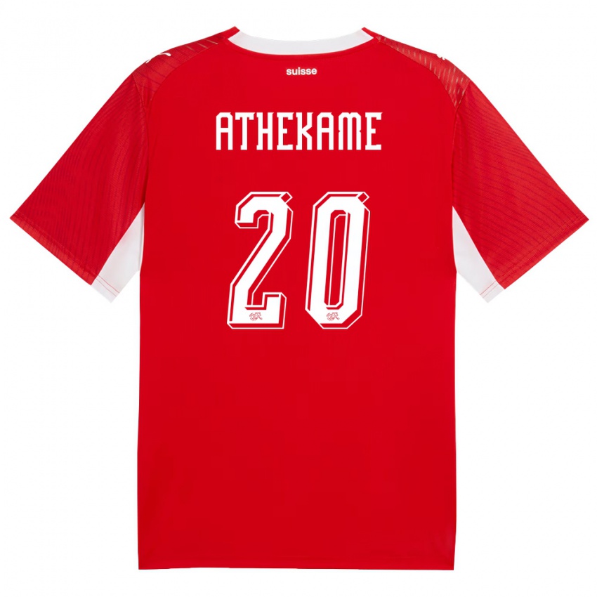 ילדים שווייץ Zachary Athekame #20 אדום לבן ג'רזי ביתית 26-28 חולצה קצרה