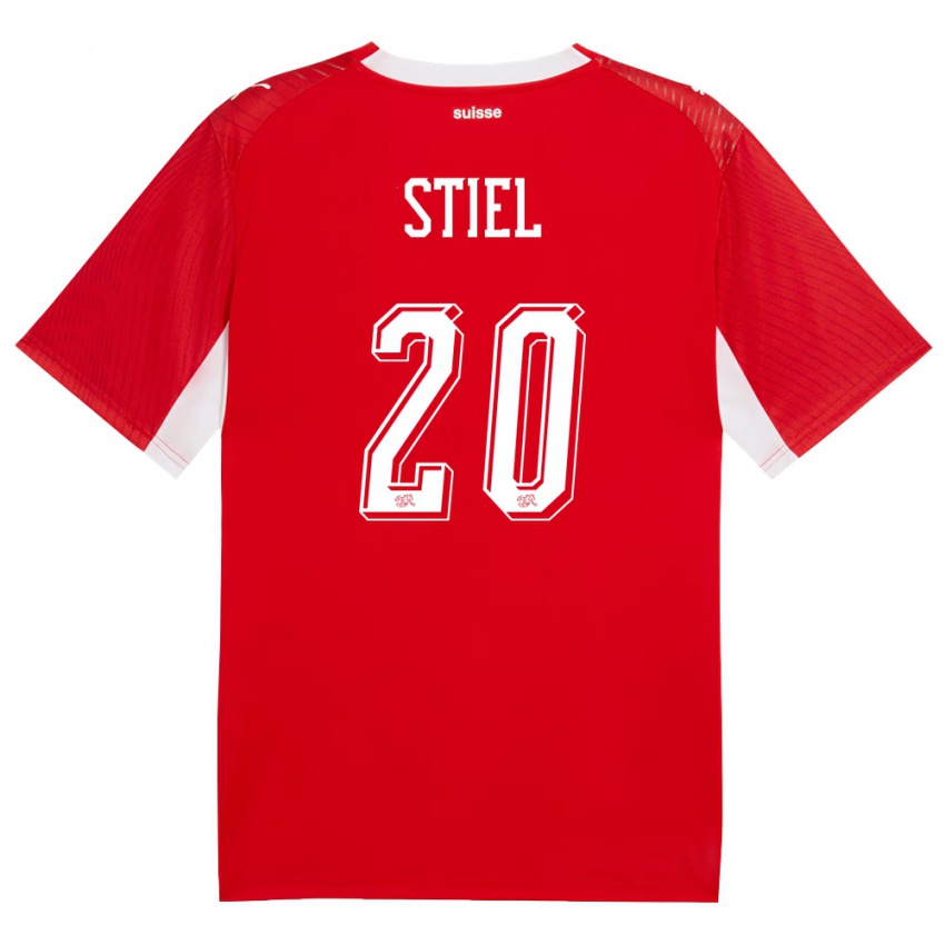 ילדים שווייץ Jill Stiel #20 אדום לבן ג'רזי ביתית 26-28 חולצה קצרה