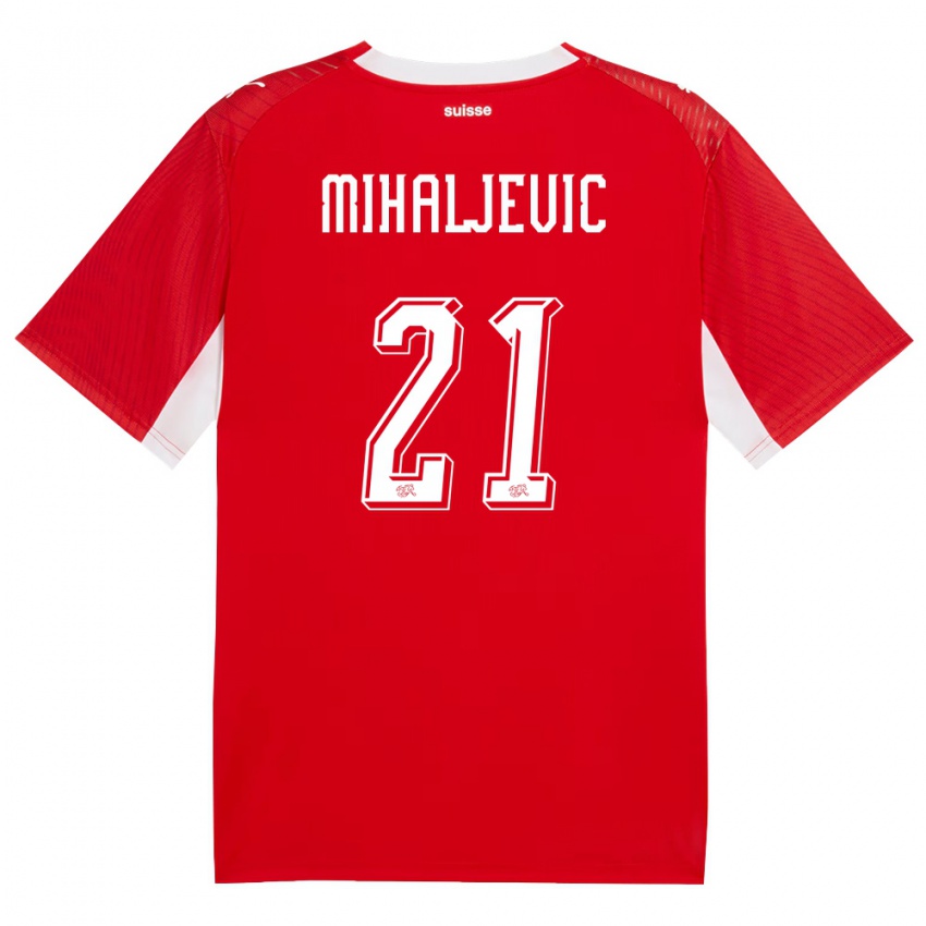 ילדים שווייץ Mark Mihaljevic #21 אדום לבן ג'רזי ביתית 26-28 חולצה קצרה