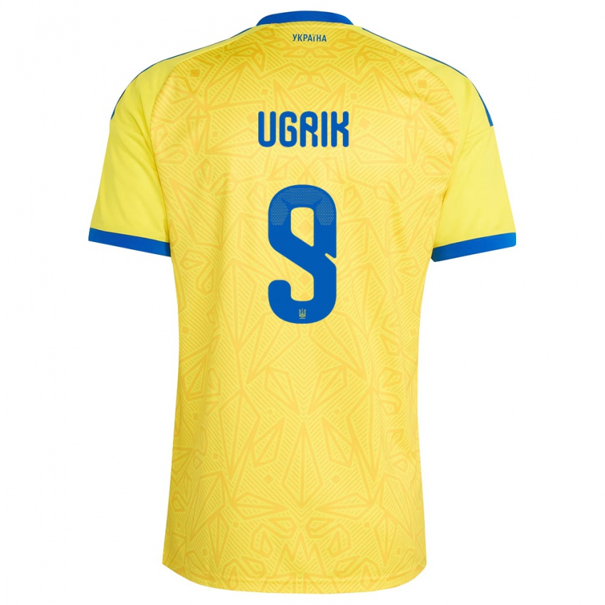 ילדים אוקראינה Maksym Ugrik #9 צהוב כחול ג'רזי ביתית 26-28 חולצה קצרה