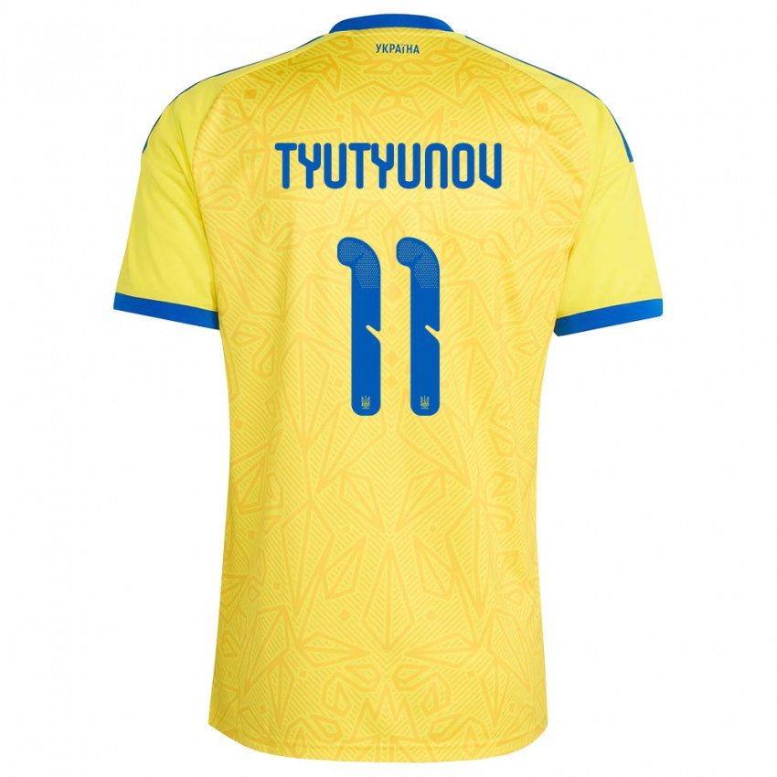 ילדים אוקראינה Vladyslav Tyutyunov #11 צהוב כחול ג'רזי ביתית 26-28 חולצה קצרה