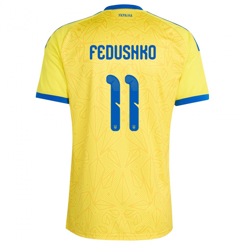 ילדים אוקראינה Artem Fedushko #11 צהוב כחול ג'רזי ביתית 26-28 חולצה קצרה