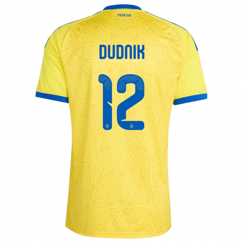 ילדים אוקראינה Marina Dudnik #12 צהוב כחול ג'רזי ביתית 26-28 חולצה קצרה