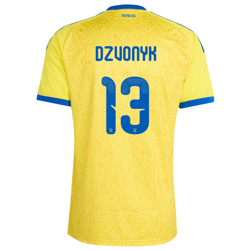 ילדים אוקראינה Oleksandr Dzvonyk #13 צהוב כחול ג'רזי ביתית 26-28 חולצה קצרה