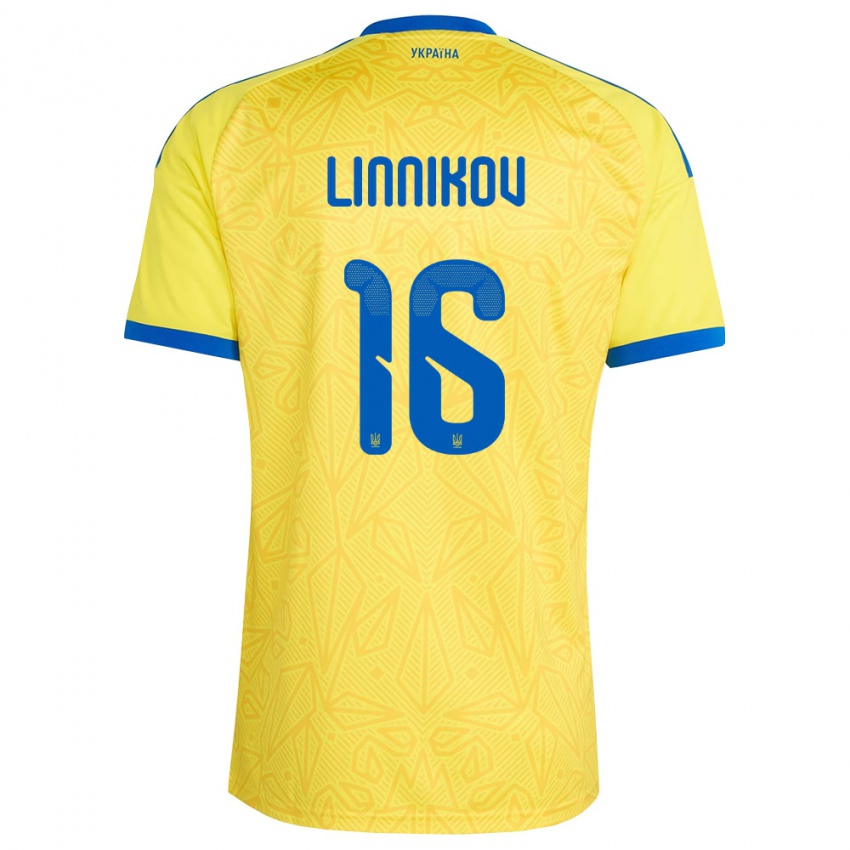 ילדים אוקראינה Vsevolod Linnikov #16 צהוב כחול ג'רזי ביתית 26-28 חולצה קצרה