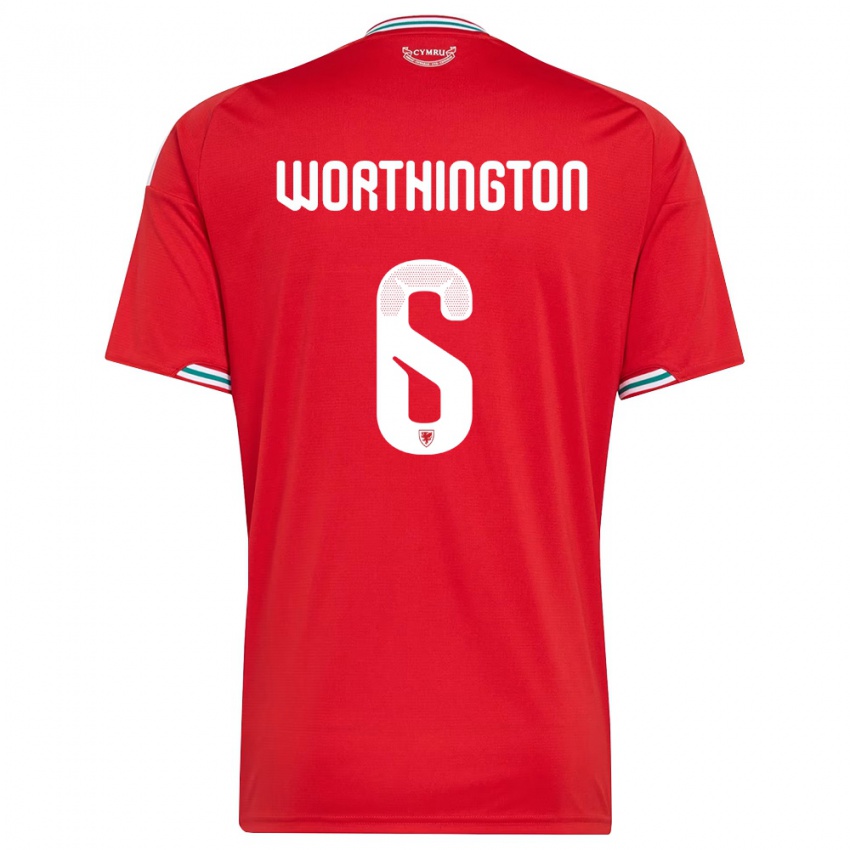 ילדים ויילס Jacob Worthington #6 אדום לבן ירוק ג'רזי ביתית 26-28 חולצה קצרה
