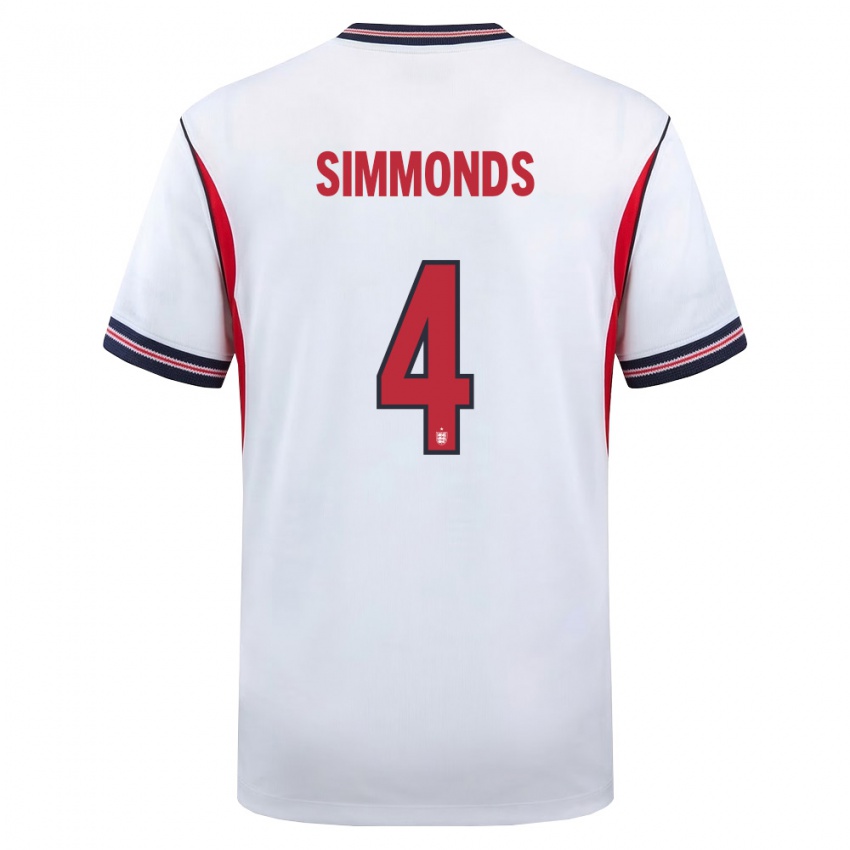 ילדים אנגליה Freddie Simmonds #4 לבן כהה אדום ג'רזי ביתית 26-28 חולצה קצרה