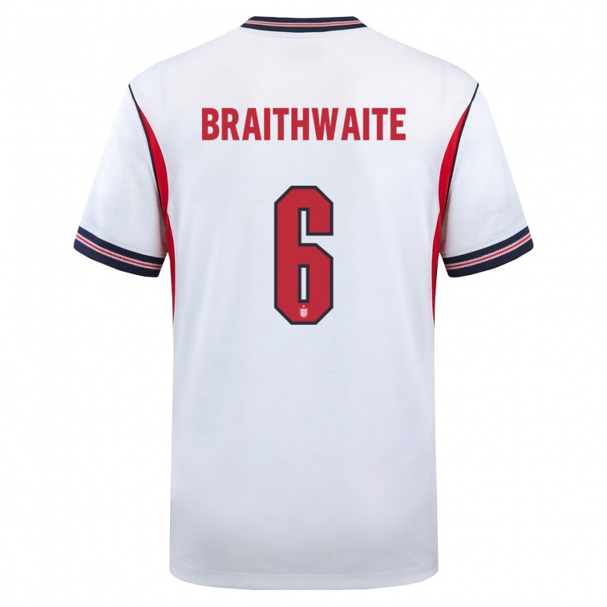 ילדים אנגליה Kaden Braithwaite #6 לבן כהה אדום ג'רזי ביתית 26-28 חולצה קצרה