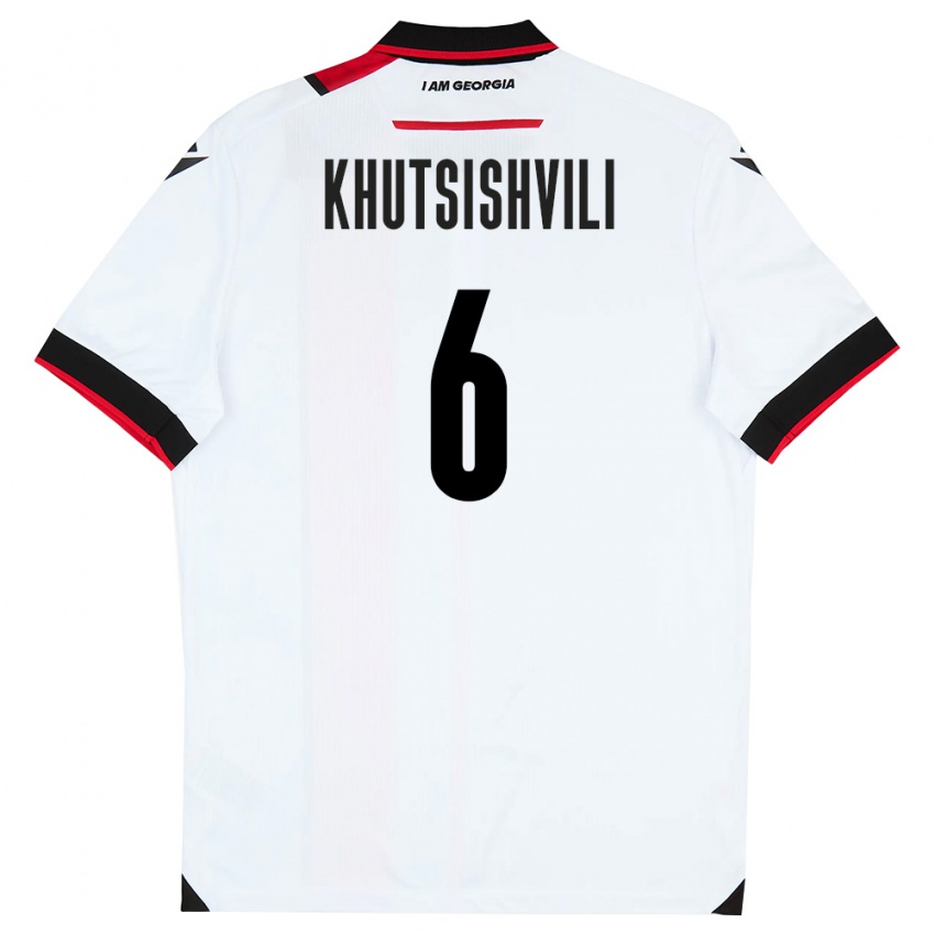ילדים גאורגיה Lasha Khutsishvili #6 לבן שחור אדום ג'רזי ביתית 26-28 חולצה קצרה