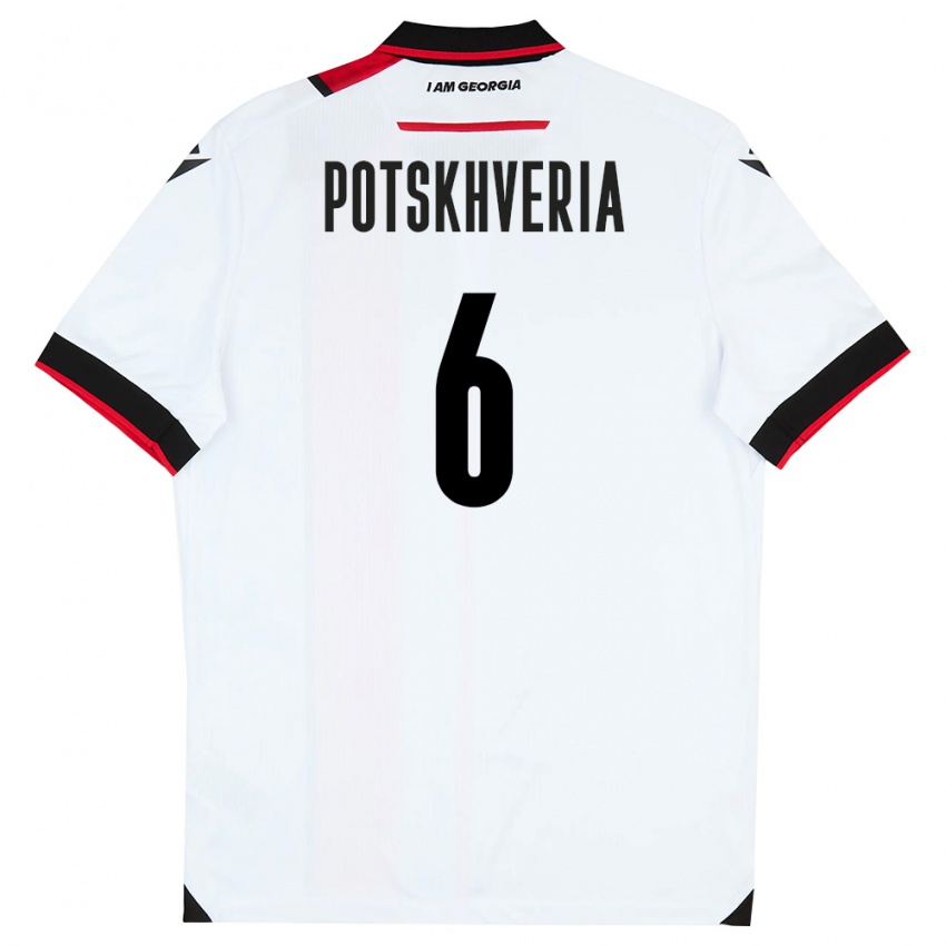 ילדים גאורגיה Andria Potskhveria #6 לבן שחור אדום ג'רזי ביתית 26-28 חולצה קצרה