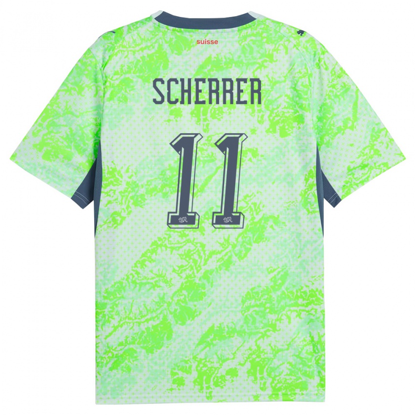 ילדים שווייץ Nevio Scherrer #11 ירוק כהה הרחק ג'רזי 26-28 חולצה קצרה