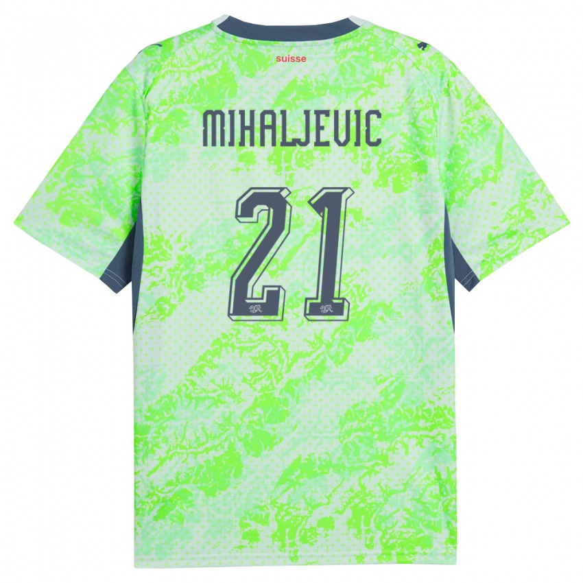 ילדים שווייץ Mark Mihaljevic #21 ירוק כהה הרחק ג'רזי 26-28 חולצה קצרה