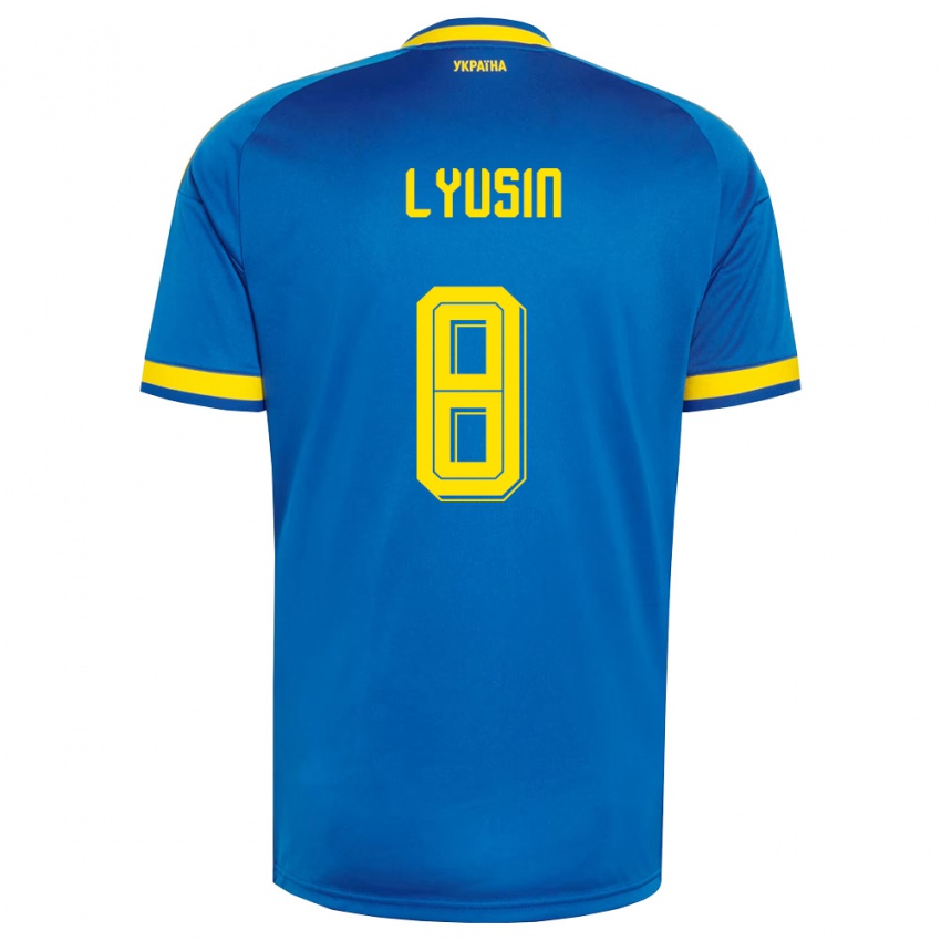 ילדים אוקראינה Pavlo Lyusin #8 כחול צהוב כהה הרחק ג'רזי 26-28 חולצה קצרה
