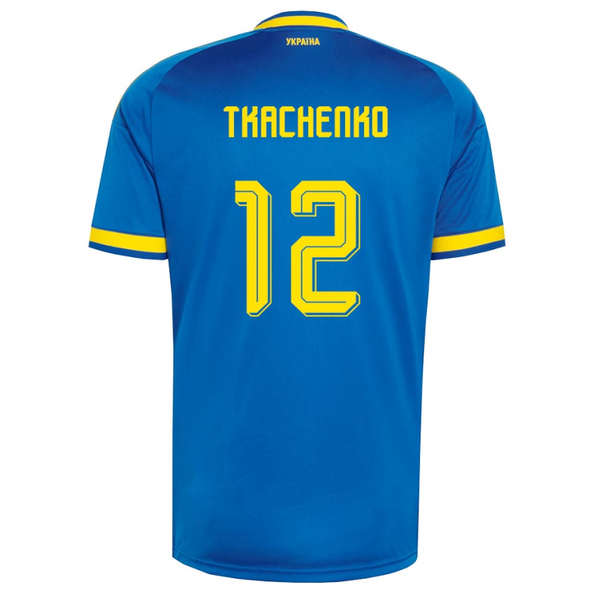 ילדים אוקראינה Fedir Tkachenko #12 כחול צהוב כהה הרחק ג'רזי 26-28 חולצה קצרה
