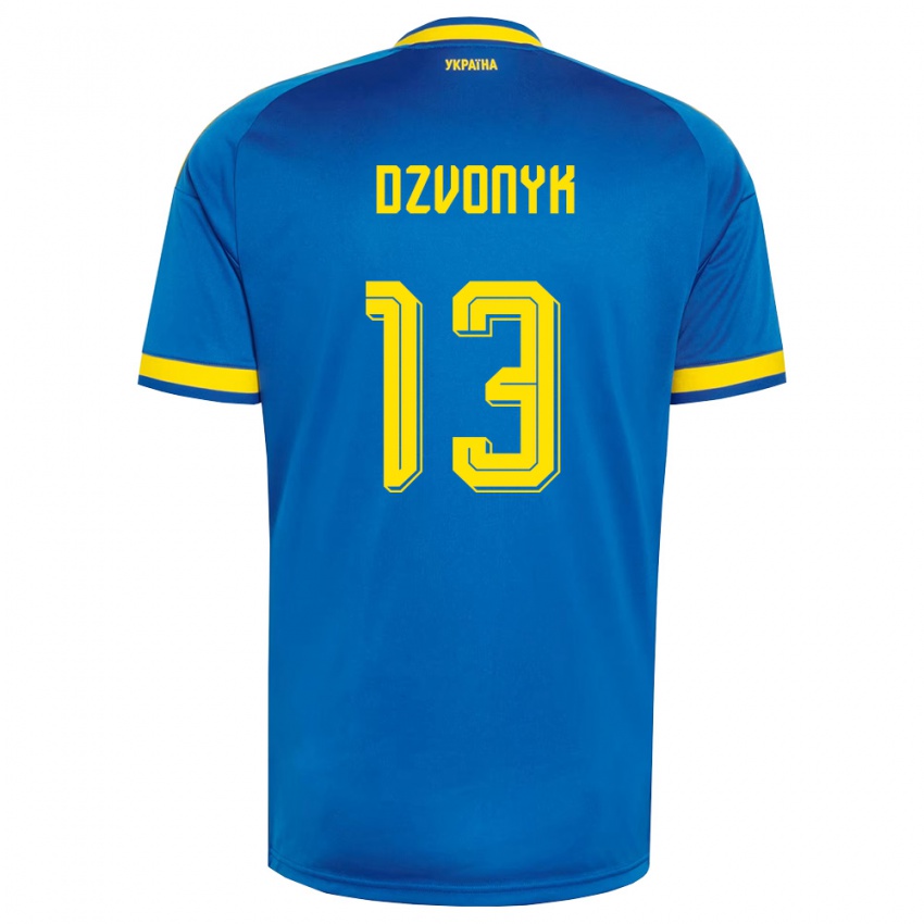 ילדים אוקראינה Oleksandr Dzvonyk #13 כחול צהוב כהה הרחק ג'רזי 26-28 חולצה קצרה