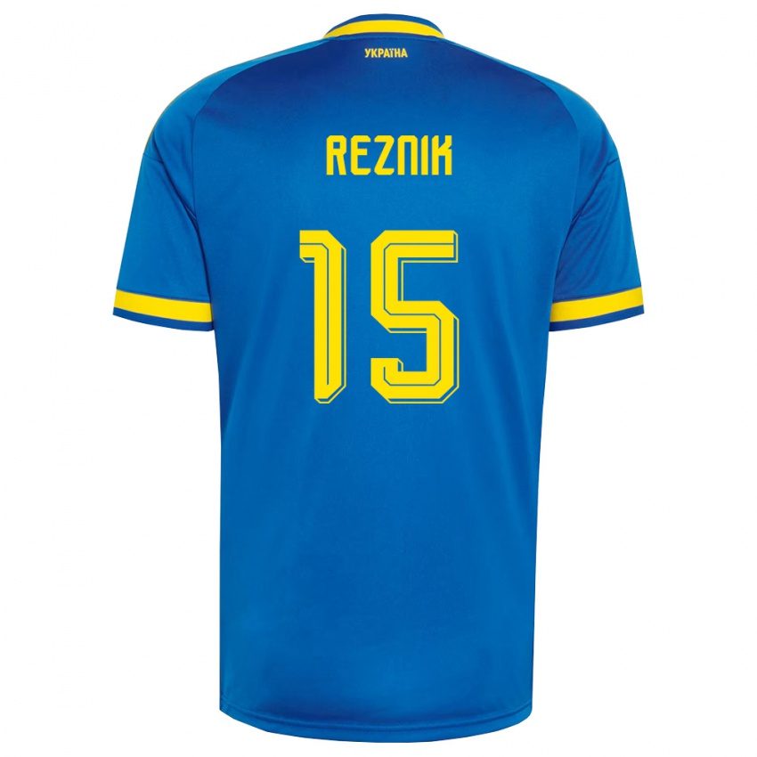 ילדים אוקראינה Tymofiy Reznik #15 כחול צהוב כהה הרחק ג'רזי 26-28 חולצה קצרה
