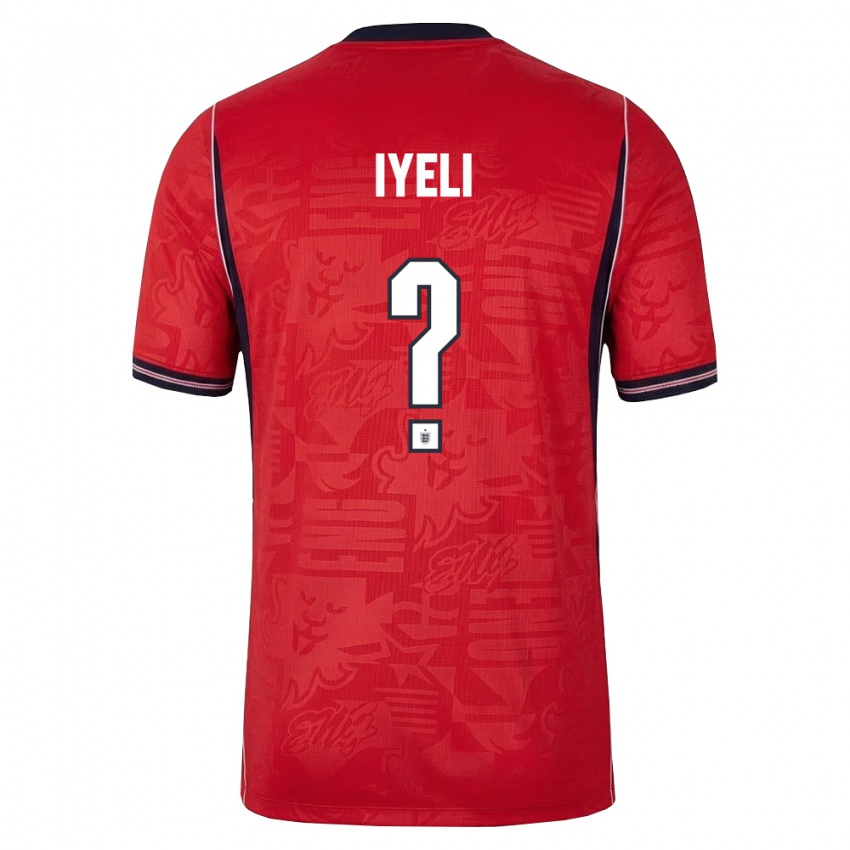 ילדים אנגליה Mj Iyeli #0 אדום כהה לבן הרחק ג'רזי 26-28 חולצה קצרה