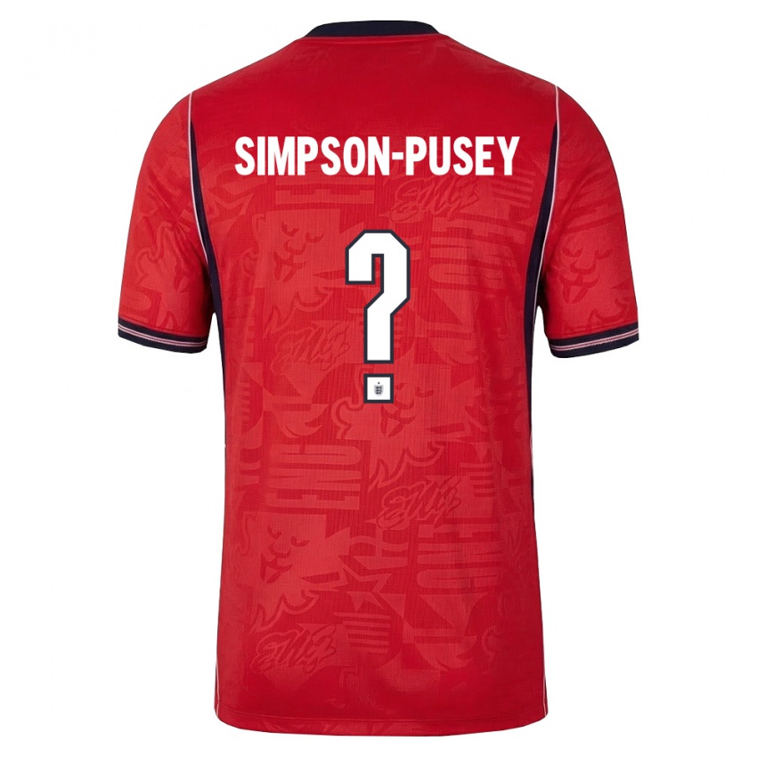 ילדים אנגליה ג'המאי סימפסון-פוסי #0 אדום כהה לבן הרחק ג'רזי 26-28 חולצה קצרה