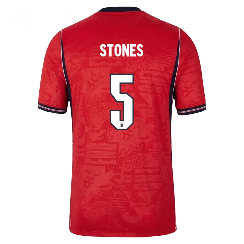 ילדים אנגליה ג'ון סטונס #5 אדום כהה לבן הרחק ג'רזי 26-28 חולצה קצרה