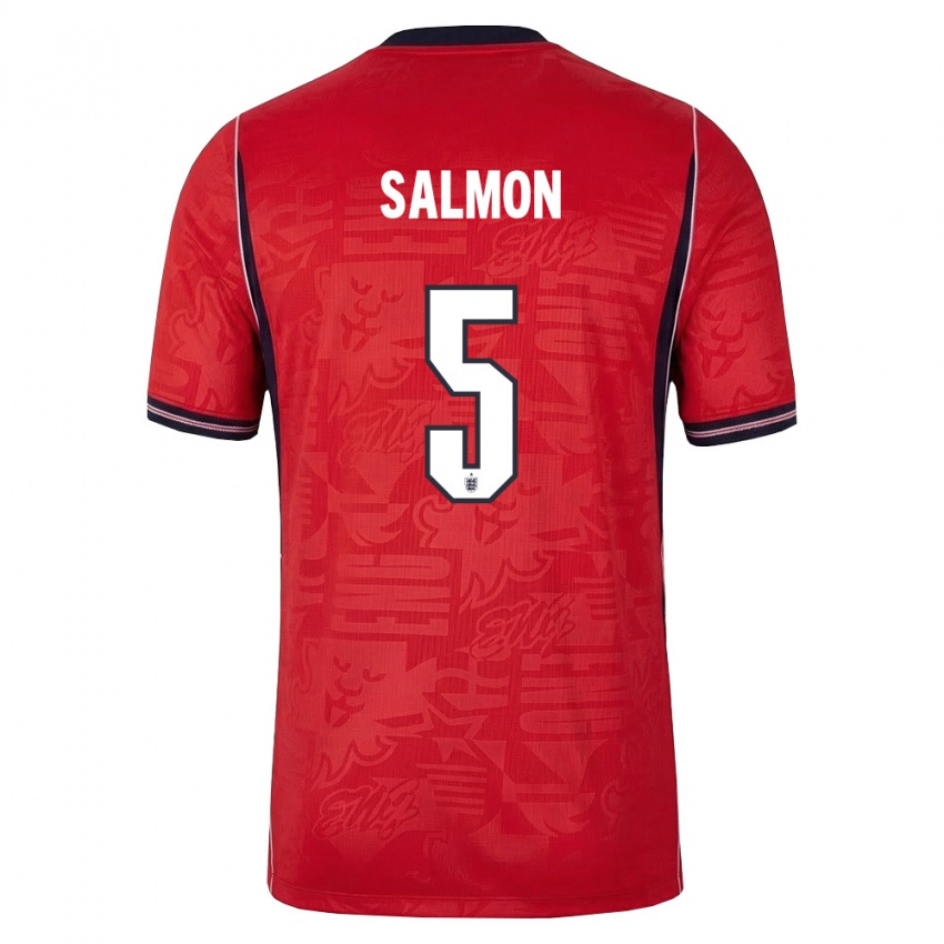 ילדים אנגליה מרלי סלמון #5 אדום כהה לבן הרחק ג'רזי 26-28 חולצה קצרה