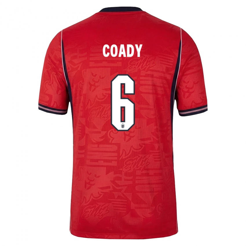 ילדים אנגליה קונור קודי #6 אדום כהה לבן הרחק ג'רזי 26-28 חולצה קצרה