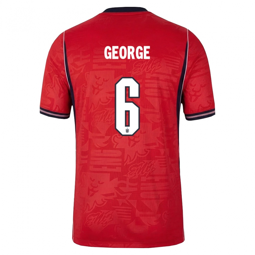 ילדים אנגליה גבי ג'ורג' #6 אדום כהה לבן הרחק ג'רזי 26-28 חולצה קצרה