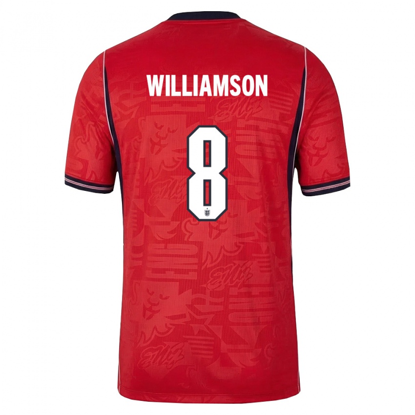 ילדים אנגליה ליאה ויליאמסון #8 אדום כהה לבן הרחק ג'רזי 26-28 חולצה קצרה