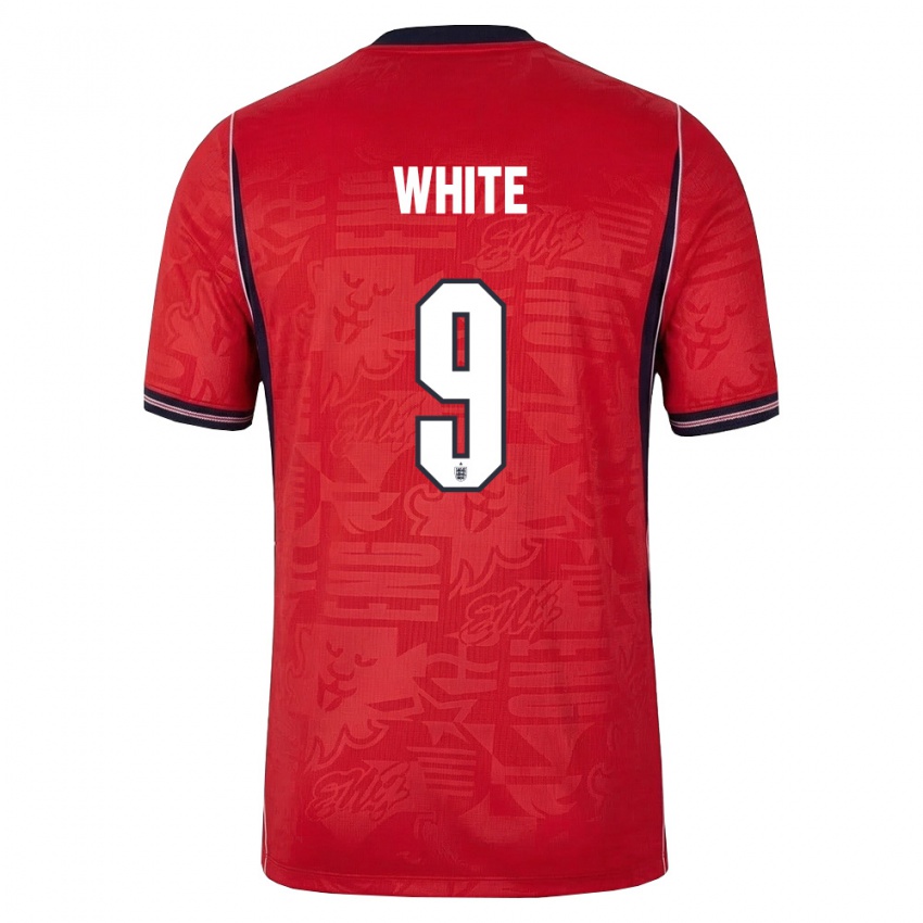 ילדים אנגליה אלן ווייט #9 אדום כהה לבן הרחק ג'רזי 26-28 חולצה קצרה