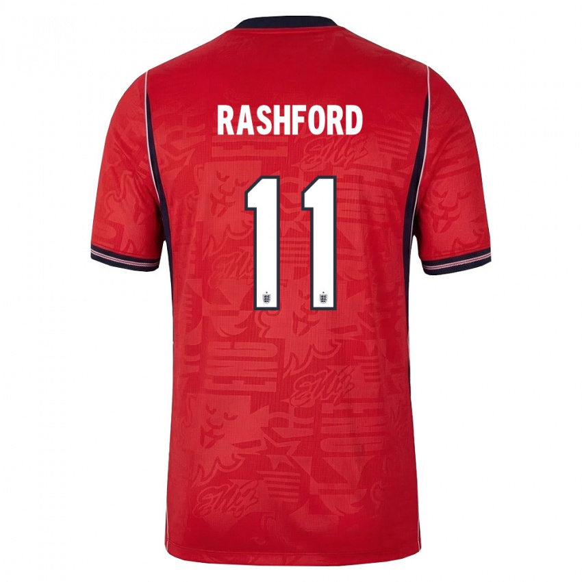 ילדים אנגליה מרקוס רשפורד #11 אדום כהה לבן הרחק ג'רזי 26-28 חולצה קצרה