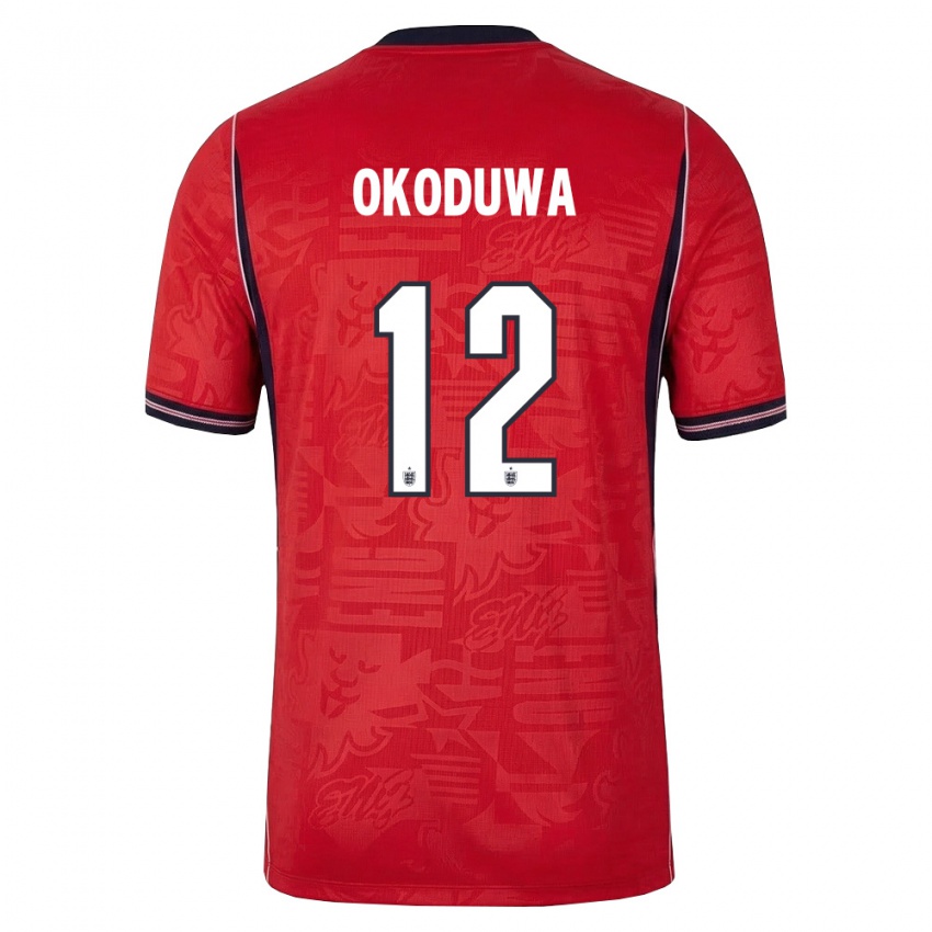 ילדים אנגליה וסלי אוקודואה #12 אדום כהה לבן הרחק ג'רזי 26-28 חולצה קצרה