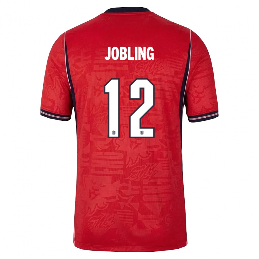 ילדים אנגליה George Jobling #12 אדום כהה לבן הרחק ג'רזי 26-28 חולצה קצרה