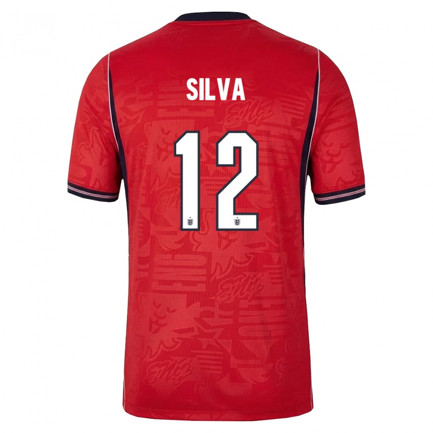 ילדים אנגליה טיאגו סילבה #12 אדום כהה לבן הרחק ג'רזי 26-28 חולצה קצרה