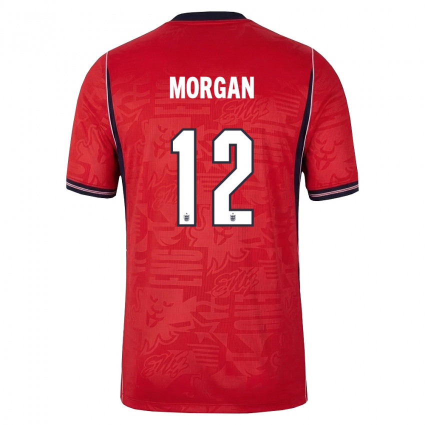 ילדים אנגליה אסמה מורגן #12 אדום כהה לבן הרחק ג'רזי 26-28 חולצה קצרה