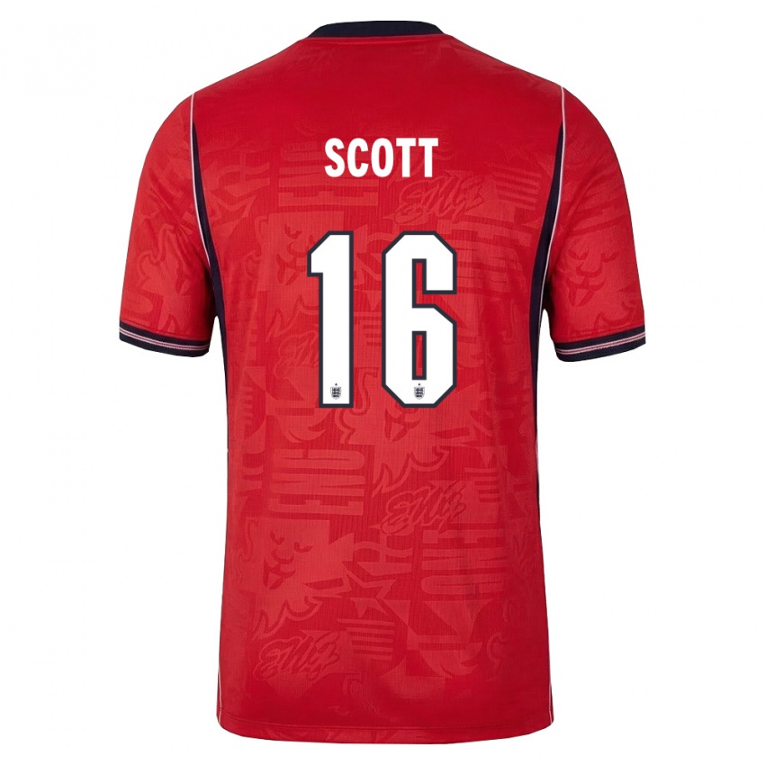 ילדים אנגליה ג'יל סקוט #16 אדום כהה לבן הרחק ג'רזי 26-28 חולצה קצרה