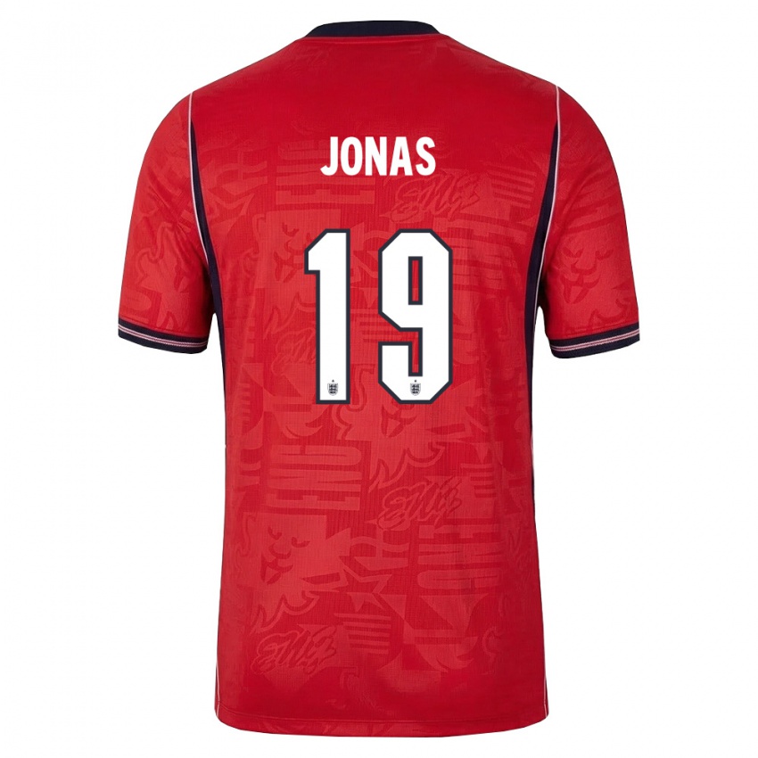 ילדים אנגליה לי יונס #19 אדום כהה לבן הרחק ג'רזי 26-28 חולצה קצרה