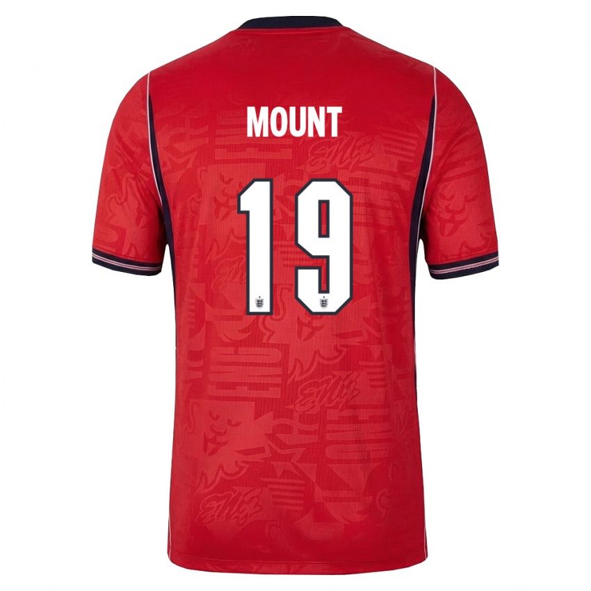 ילדים אנגליה מייסון מאונט #19 אדום כהה לבן הרחק ג'רזי 26-28 חולצה קצרה